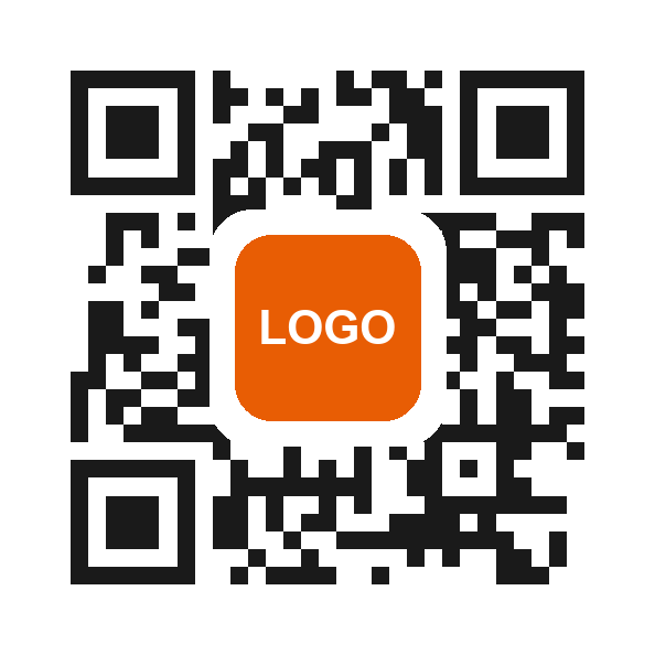 QR code with a large orange logo covering much of the center