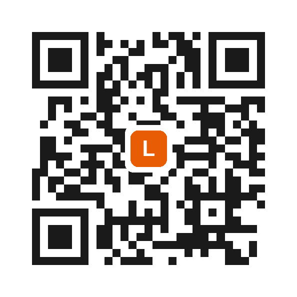 QR code with a small orange logo in the center